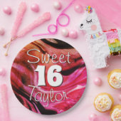 Sweet 16 Red & Orange Marble Personalized Pappteller (Party)