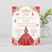 Sweet 16 Red Princess Blonde Girl Einladung (Stehend Vorderseite)