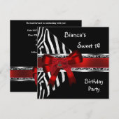 Sweet 16 Red Silver Black Zebra Leopard Geburtstag Einladung (Vorne/Hinten)