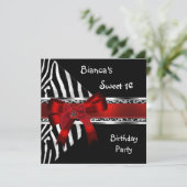 Sweet 16 Red Silver Black Zebra Leopard Geburtstag Einladung (Stehend Vorderseite)