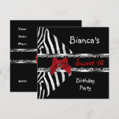 Sweet 16 Red Silver Black Zebra Leopard Geburtstag Einladung (Vorne/Hinten)