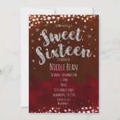 Sweet 16 Red & Silver Starry Night Einladungen (Vorderseite)