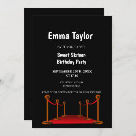 Sweet 16 Red Tepet Hollywood Confetti Geburtstag Einladung