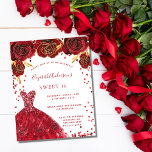 Sweet 16 Red White Kleid Budget Einladung Flyer<br><div class="desc">Bitte beachten Sie, dass diese Einladung auf Flyer Papier und sehr dünn ist. Umschläge sind nicht enthalten. Für dickere Einladungen (gleiche Gestaltung) besuchen Sie bitte unseren Shop. Eine moderne, stilvolle und glamouröse Einladung zu einer Sweet 16. Geburtstagsfeier. Weißer Hintergrund mit Glitzern, rotes Kleid und rote Rosen, Blumenmuster. Der Name ist...</div>