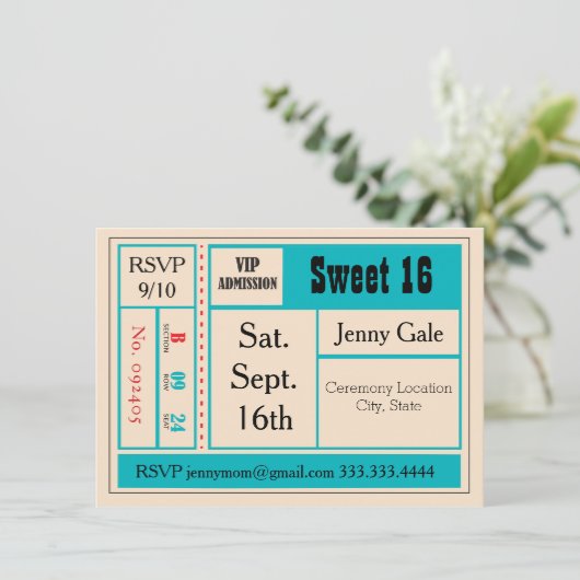 Sweet 16 Retro Konzert Einladung (Stehend Vorderseite)