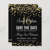Sweet 16 "Rett Date" Gold Glitzer Confetti Black Save The Date (Vorne/Hinten)