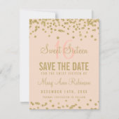 Sweet 16 "Rett Date" Gold Glitzer Confetti Blush Save The Date (Vorderseite)