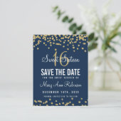 Sweet 16 "Rett Date" Gold Glitzer Confetti Navy Save The Date (Stehend Vorderseite)