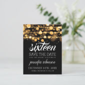 Sweet 16 Rett Date Gold Sparkling Lights & Stars Save The Date (Stehend Vorderseite)