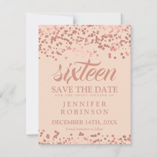 Sweet 16 Rett Date Rose Goldene Frische Pasta mach Save The Date (Vorderseite)