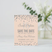 Sweet 16 "Rett Date" Silver Glitzer Confetti Blush Save The Date (Stehend Vorderseite)