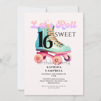 Sweet 16 Roller Skaten Birthday Party Einladung