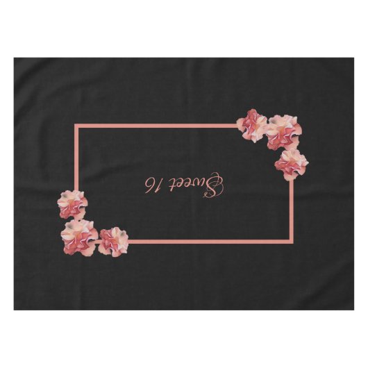 Sweet 16 rosa Blütenblüte auf schwarz Tischdecke (Vorderseite (Horizontal))