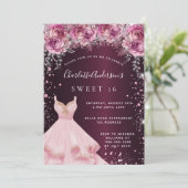 Sweet 16 rosa bordeauxfarbenes Kleid Glitzer mit B Einladung (Stehend Vorderseite)
