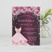 Sweet 16 rosa bordeauxfarbenes Kleid Glitzer mit B Einladung (Stehend Vorderseite)