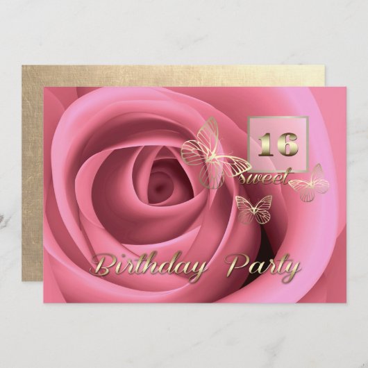 Sweet 16. Rosa Geburtstagsparty Einladung (Vorne/Hinten)