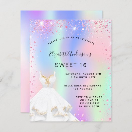 Sweet 16 rosa holografische Kleidung Einladung (Vorne/Hinten)