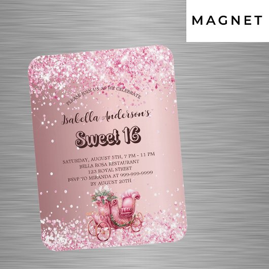 Sweet 16 rosa Kutsche Luxus Einladung Magnet