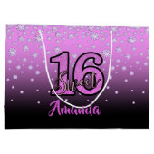 Sweet 16 rosa lila schwarze Diamanten Große Geschenktüte (Rückseite)