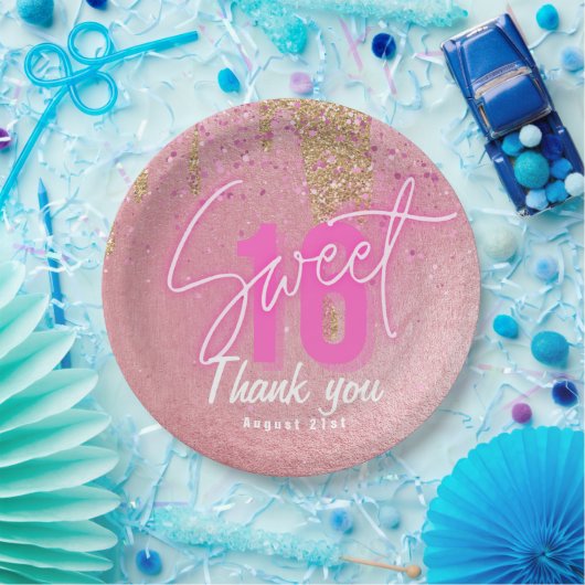 Sweet 16 Rosa Party Essen Abendessen Ware Personal Pappteller (Party)