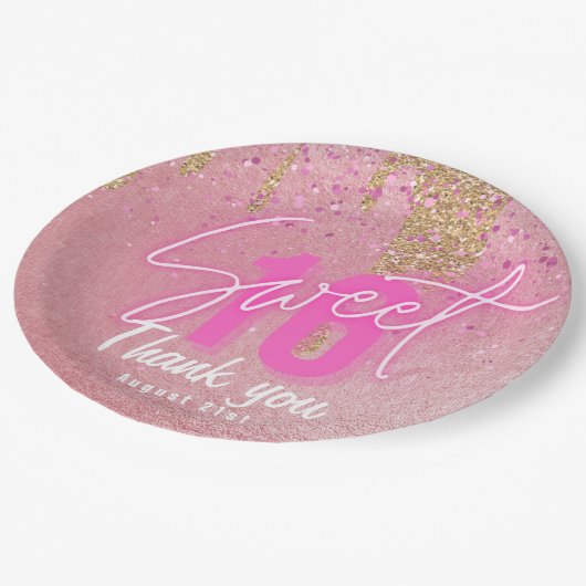 Sweet 16 Rosa Party Essen Abendessen Ware Personal Pappteller (Schrägansicht)