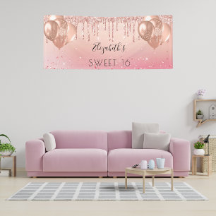 Sweet 16 Rosa Rosa Glitzer Ballons Banner