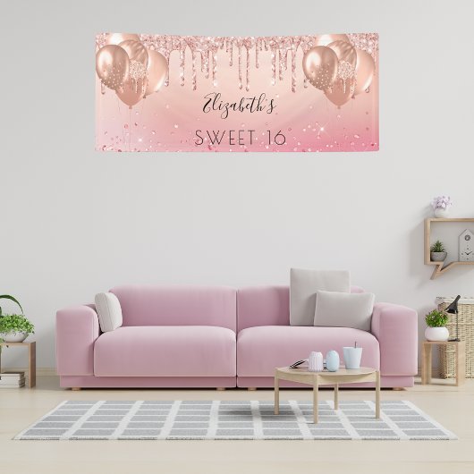 Sweet 16 Rosa Rosa Glitzer Ballons Banner