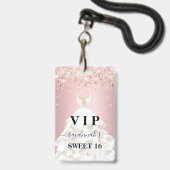 Sweet 16 Rosa Rosa Glitzer Staub Name vip Ausweis (Vorderseite mit Lanyard)