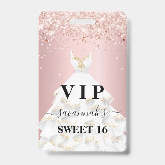 Sweet 16 Rosa Rosa Glitzer Staub Name vip Ausweis