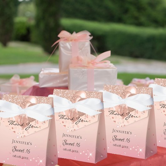 Sweet 16 Rosa Rosa Goldballons danke Geschenkschachtel
