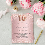 Sweet 16 Rosa Rosa Rosa Glitzer Staub Einladungspostkarte<br><div class="desc">Für eine elegante Sweet 16,  16. Geburtstagsfeier. Hintergrund mit rosafarbenem Farbverlauf. Dekoriert mit Rose Gold Imitate Glitzer Staub. Personalisieren und fügen Sie einen Namen und Party-Details hinzu. Der Name wird mit einem handgeschriebenen Stilskript geschrieben. Nummer 16 wird mit einem Schriftart im Ballonstil geschrieben.</div>