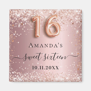 Sweet 16 Rosa Rosa Rosa Glitzer Staubname Magnet