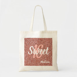 Sweet 16 Rosa Rose Gold Glitzer Personalisiert Tragetasche