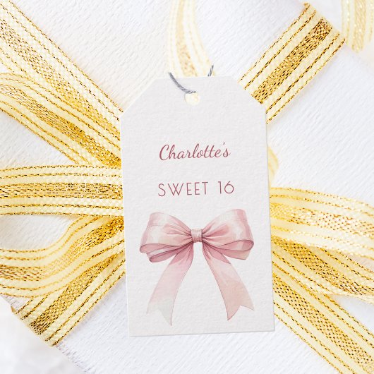 Sweet 16 rosa Schleife DIY Geschenkanhänger