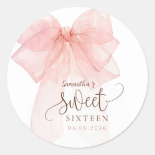 Sweet 16 Rosa Schleifen Geburtstagsfeier Runder Aufkleber