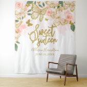 Sweet 16 Rosa Schmetterlinge Hintergrund der Blume Wandteppich (Beispiel)