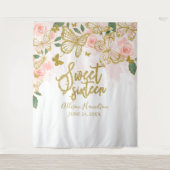 Sweet 16 Rosa Schmetterlinge Hintergrund der Blume Wandteppich (Vorderseite)