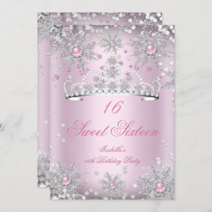 Sweet 16 Rosa Schneeflocken Weißes Winter Wunderla Einladung