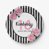 Sweet 16 rosa schwarze Streifen Pappteller (Vorderseite)