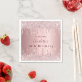 Sweet 16 rosa staubige Rose Glitzer Tropfen Name Serviette (Beispiel)