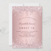 Sweet 16 rosa staubige Rose Tropfen Einladung (Vorderseite)