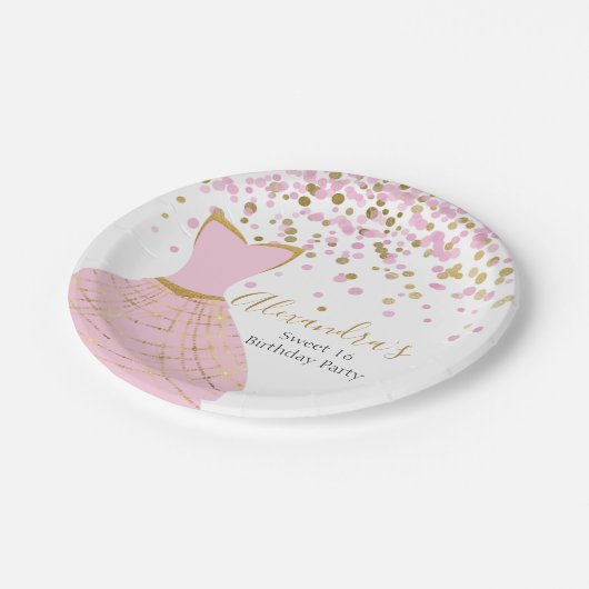 Sweet 16 Rosa und Gold Foil Dress Pappteller (Schrägansicht)
