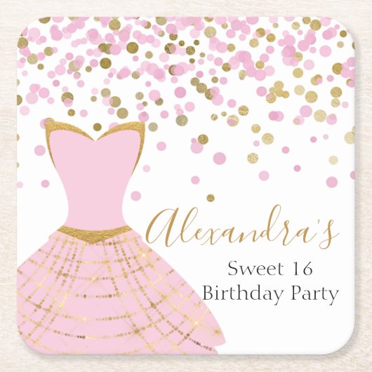 Sweet 16 Rosa und Gold Foil Dress Rechteckiger Pappuntersetzer (Vorderseite)