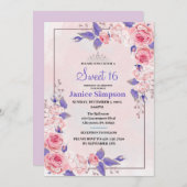 Sweet 16 rosa und lila Rose Einladung (Vorne/Hinten)