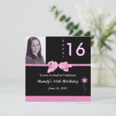 Sweet 16 Rosa und Schwarze Einladungen (Stehend Vorderseite)