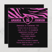 Sweet 16 Rosa und schwarzes Zebra Print Pink Herz Einladung (Vorne/Hinten)