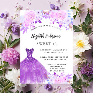 Sweet 16 rosa violette Blumen Kleid Einladung