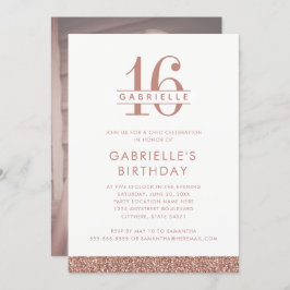 Sweet 16 Rose Blush Pink Glitzer Foto Geburtstag Einladung