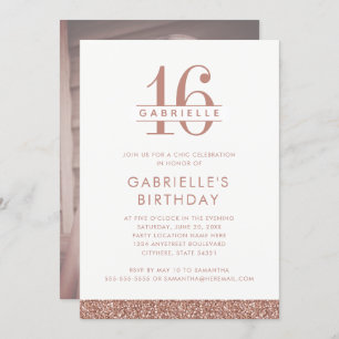 Sweet 16 Rose Blush Pink Glitzer Foto Geburtstag Einladung