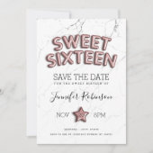Sweet 16 Rose Gold Balloons Glitzer Einladung (Vorderseite)